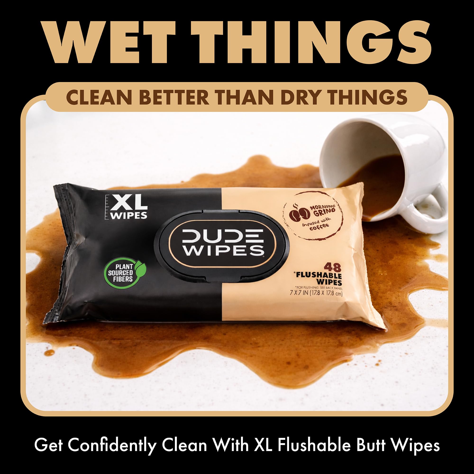DUDE Morning Grind septic-safe flushable wipes in a bathroom setting
