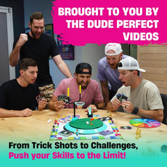 Dude Perfect board game with five dudes and game board on display for family nights