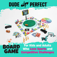 Dude Perfect board game soccer add-on goalie net shown for exciting goal defense
