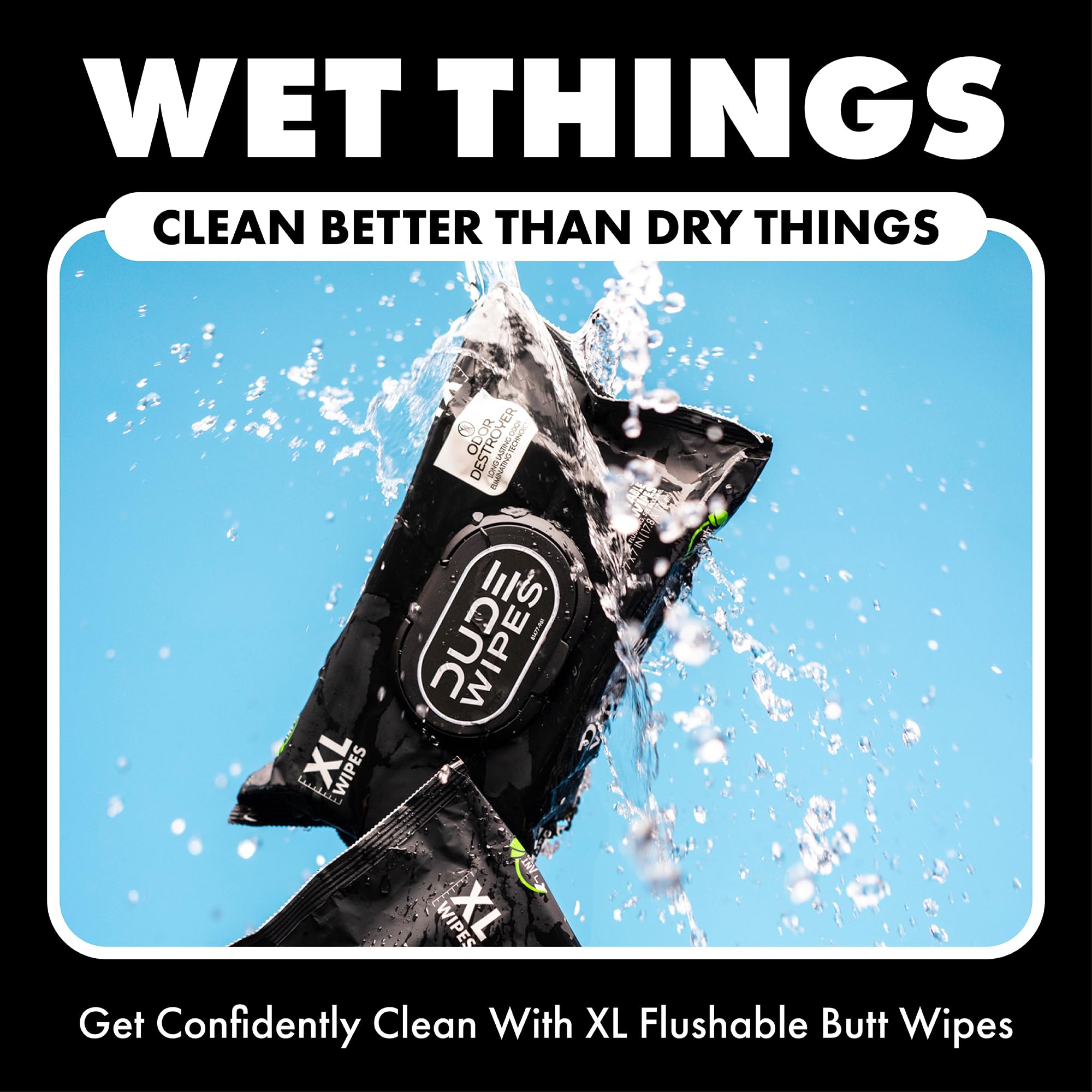 DUDE Wipes plant-based fibers graphic indicating plastic-free packaging