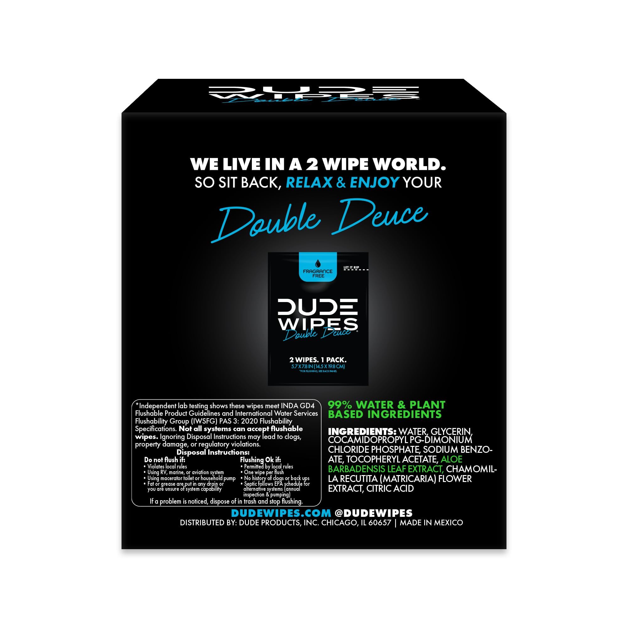 Dude Wipes septic-safe and flushable design information.