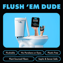 Dude Wipes travel pack on a counter during travel use.