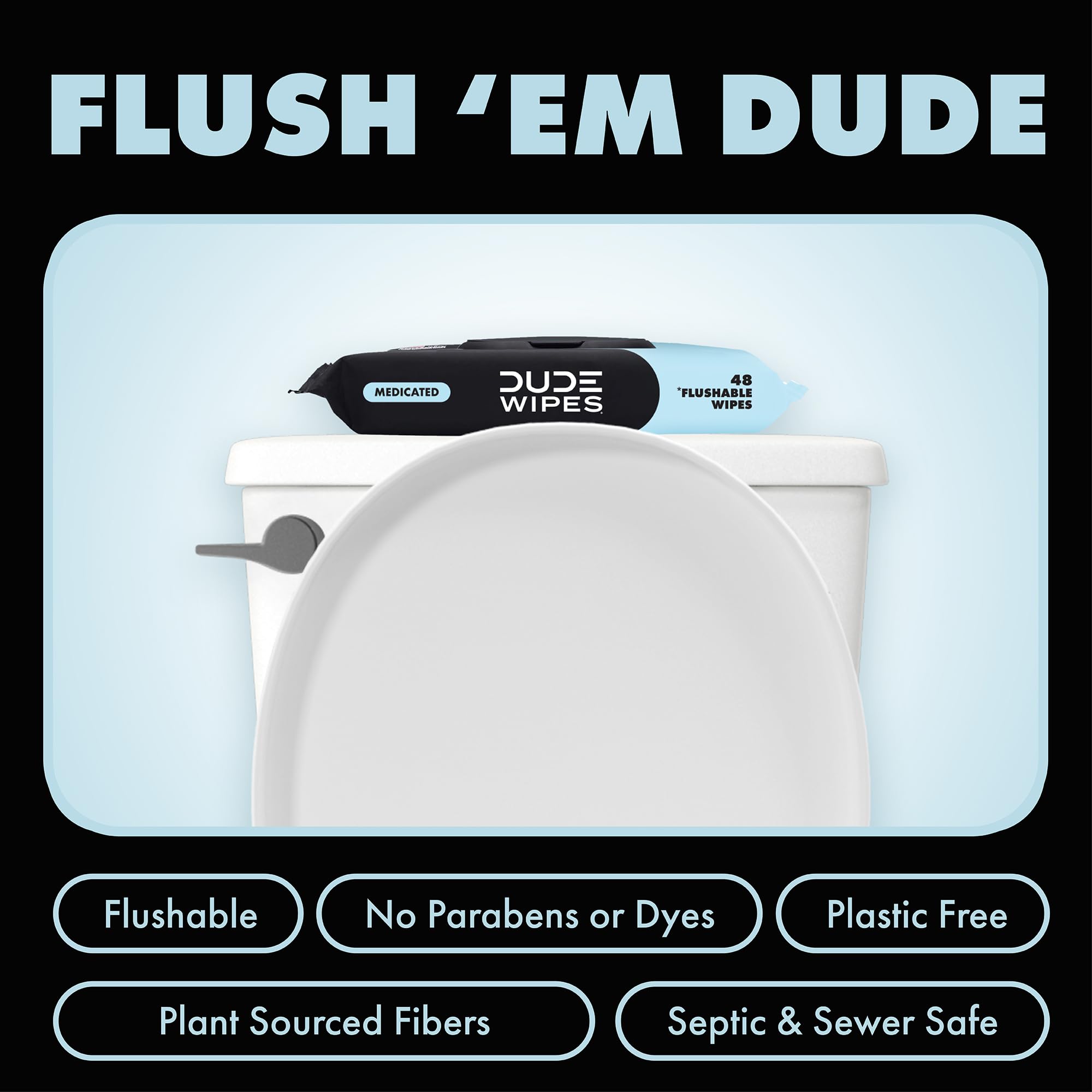 Dude Wipes witch hazel 25% formula for targeted relief and comfort.