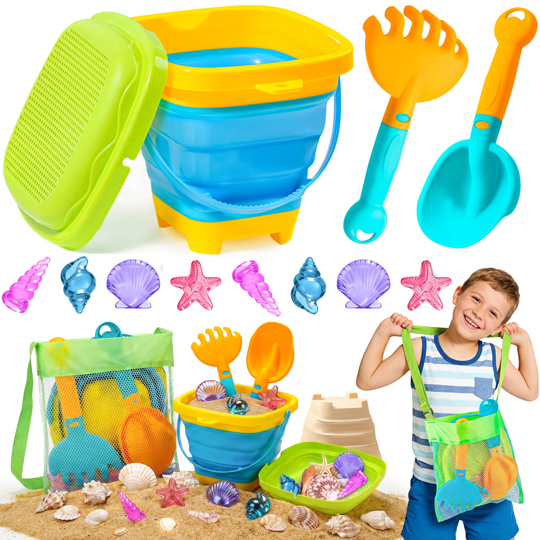 DUDUCOFU collapsible sand bucket with sifter lid for tidy beach play