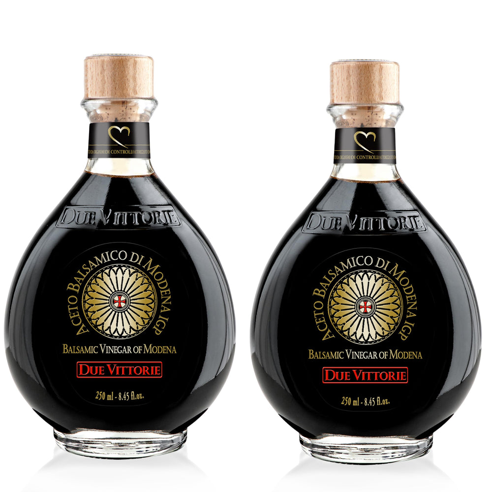 Due Vittorie Oro Gold balsamic barrel-aged, smooth and complex for savory dishes.