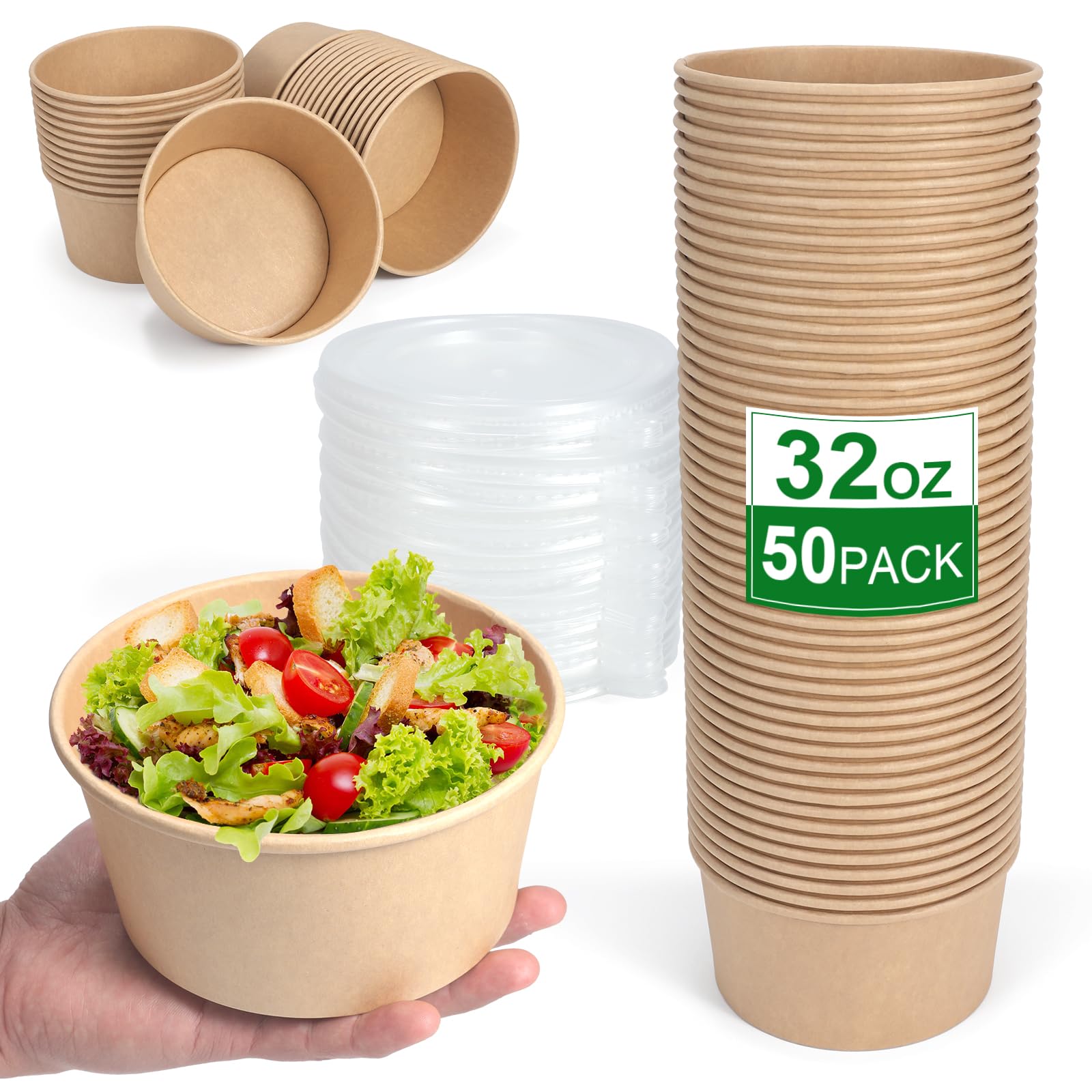 DUIBAOCHUN 50-piece salad bowls with lids, secure and spill-resistant for meal prep and takeout