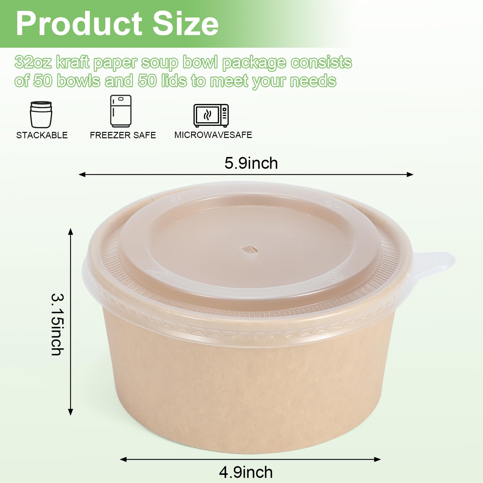 DUIBAOCHUN 32oz disposable soup bowls with lids, ideal for hot or cold servings on the go