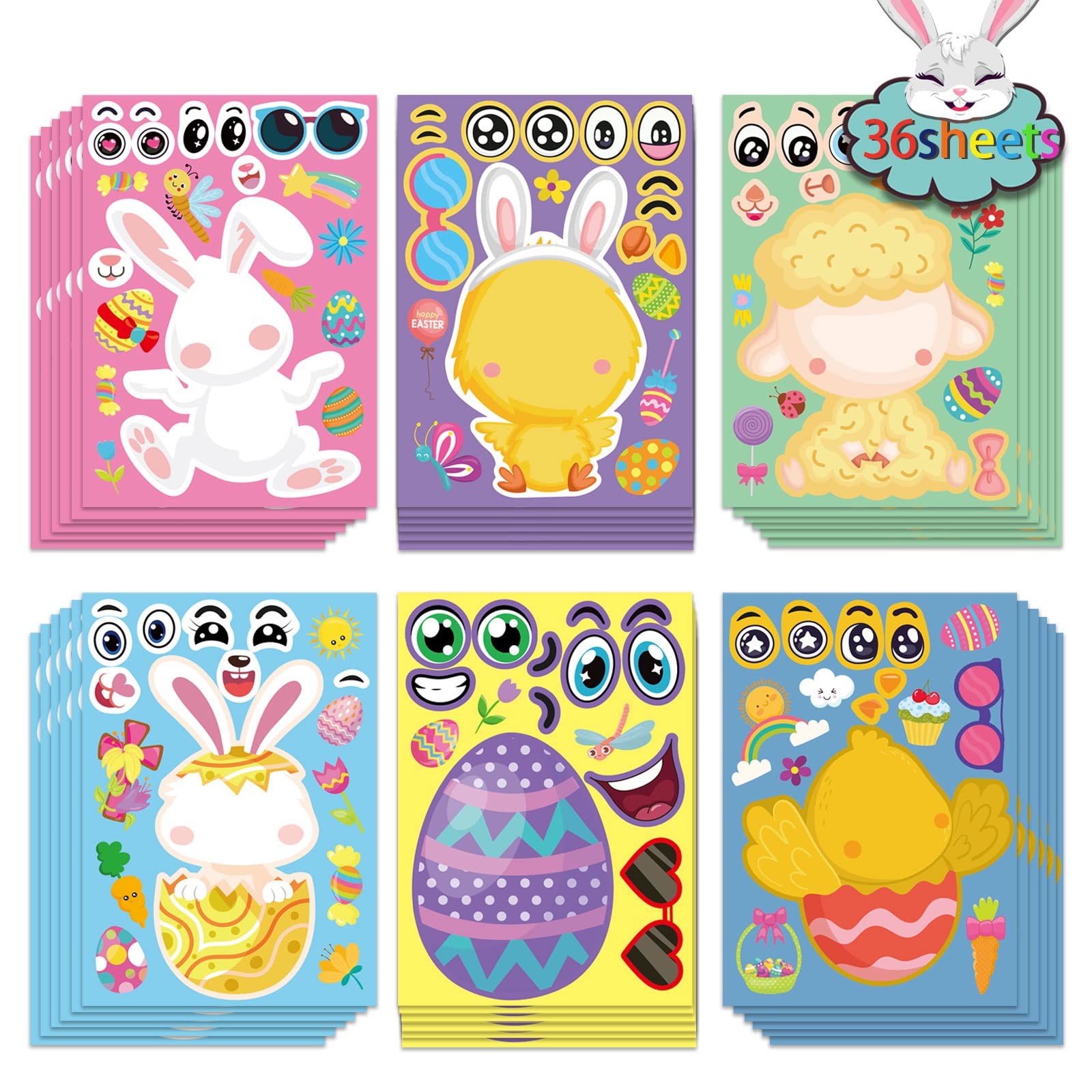 DUJAA Easter stickers bunny designs perfect for kids' crafts and party favors.