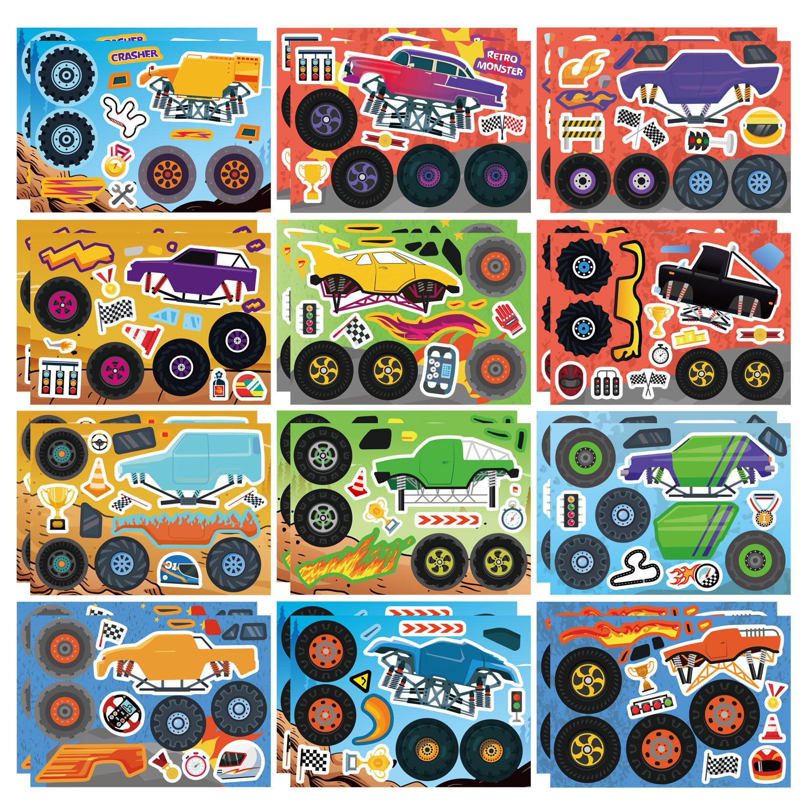 DUJAA Monster Truck stickers with tire designs for kids' crafts.