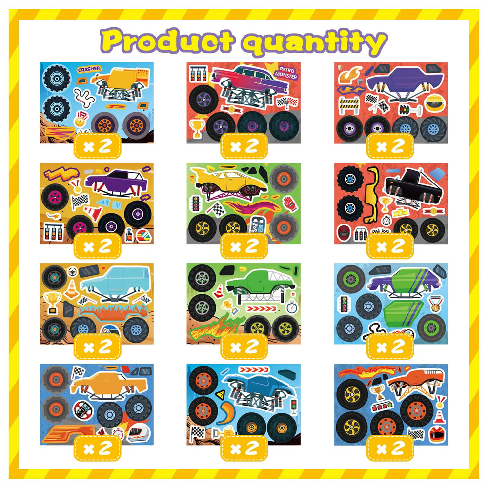 DUJAA Monster Truck sheet features tracks and flags for invitations and gifts.