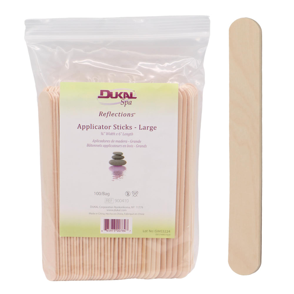 Dukal large wooden wax sticks with smooth handle for precise waxing sessions.