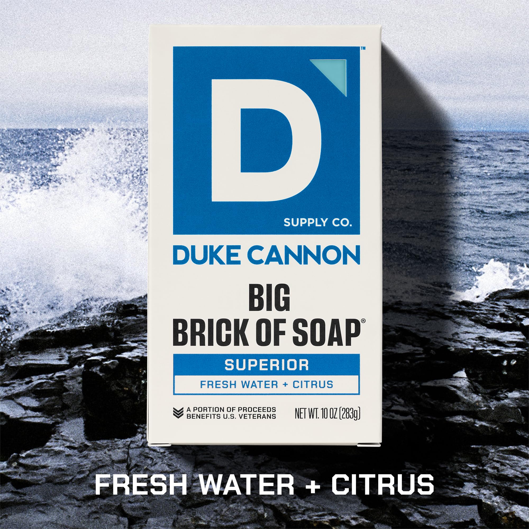 Duke Cannon bar soap triple-milled detail emphasizes durable, high-quality cleansing.