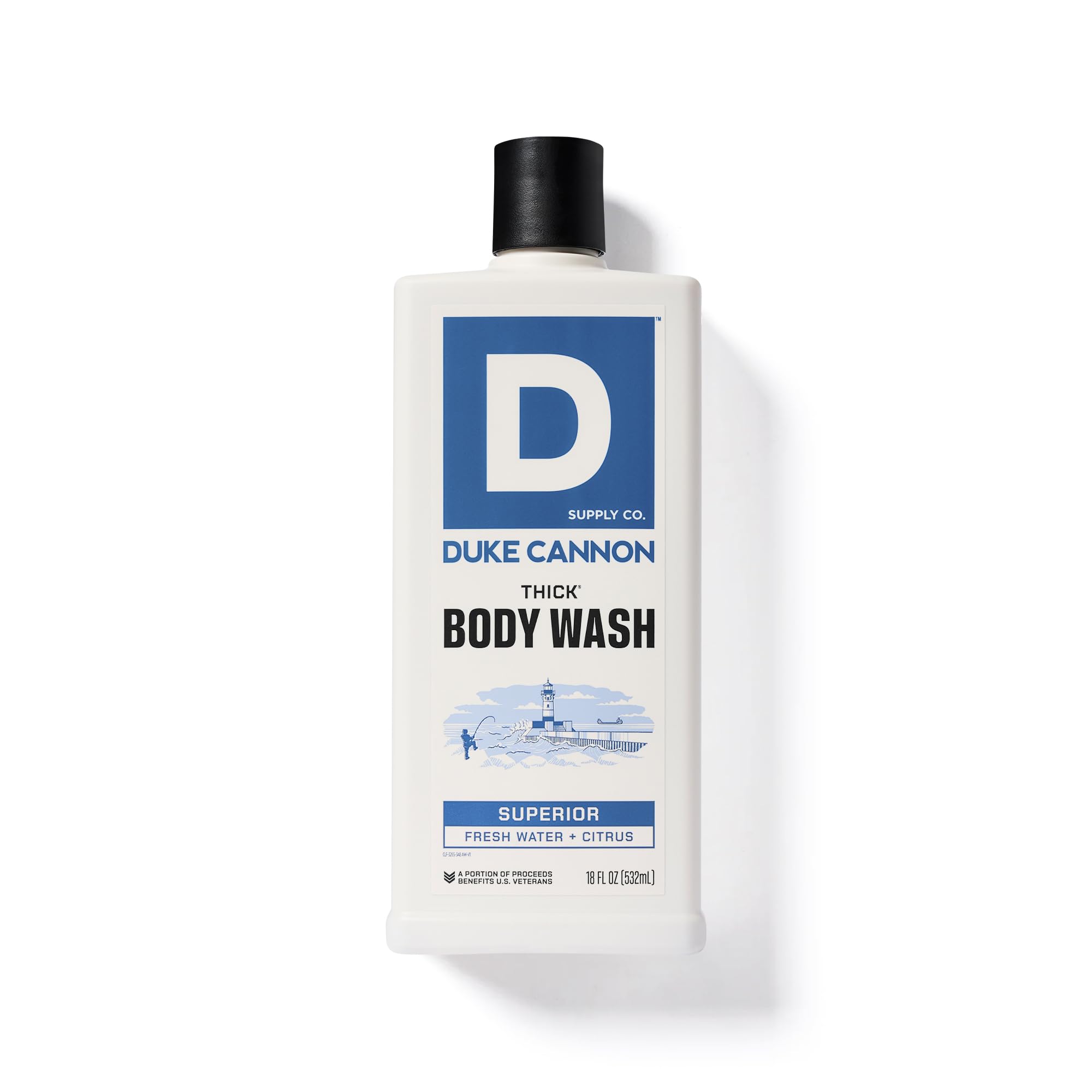 Hands applying Duke Cannon thick body wash to washcloth