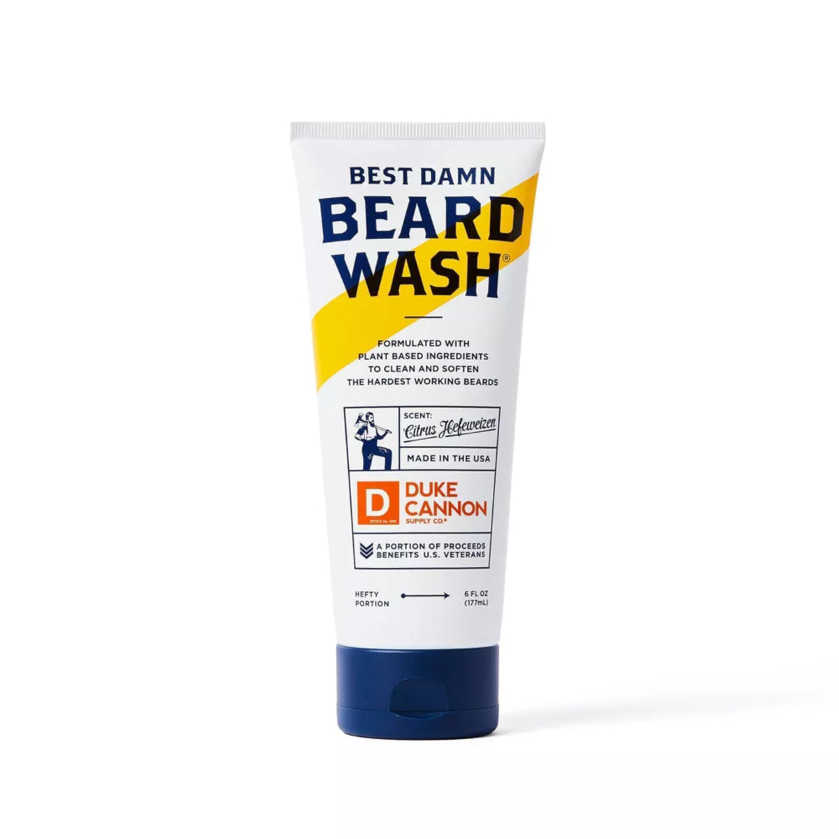 Duke Cannon Beard Wash bottle pour highlighting bold bourbon scent for daily grooming.