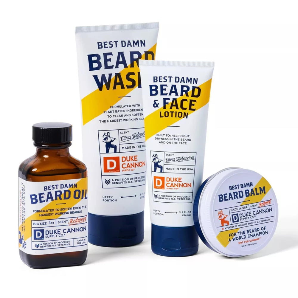 Duke Cannon Beard Wash softening coarse strands for smoother beard.