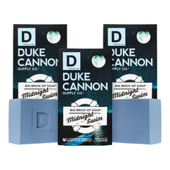 Duke Cannon big brick of soap in Midnight Swim scent for a refreshing morning cleanse.