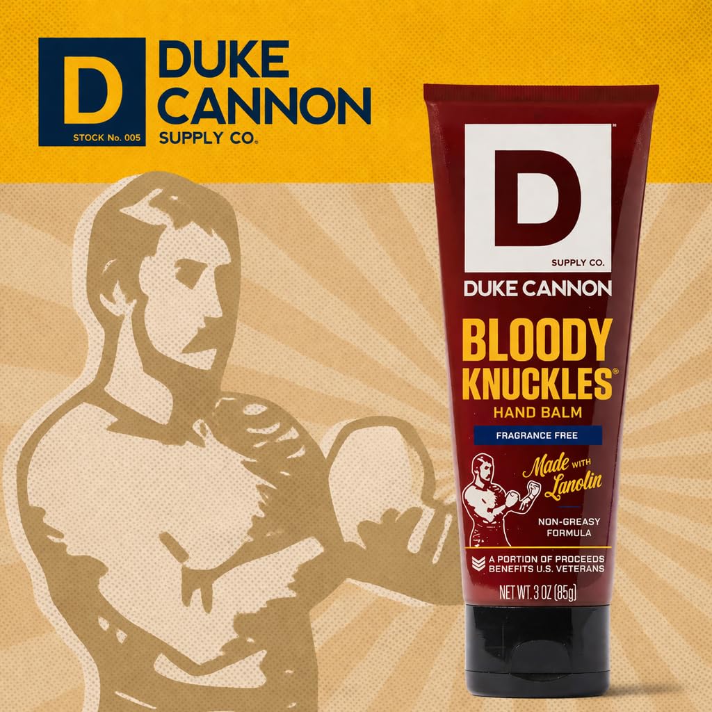 Duke Cannon Bloody Knuckles balm with lanolin formula delivers deep moisturization.