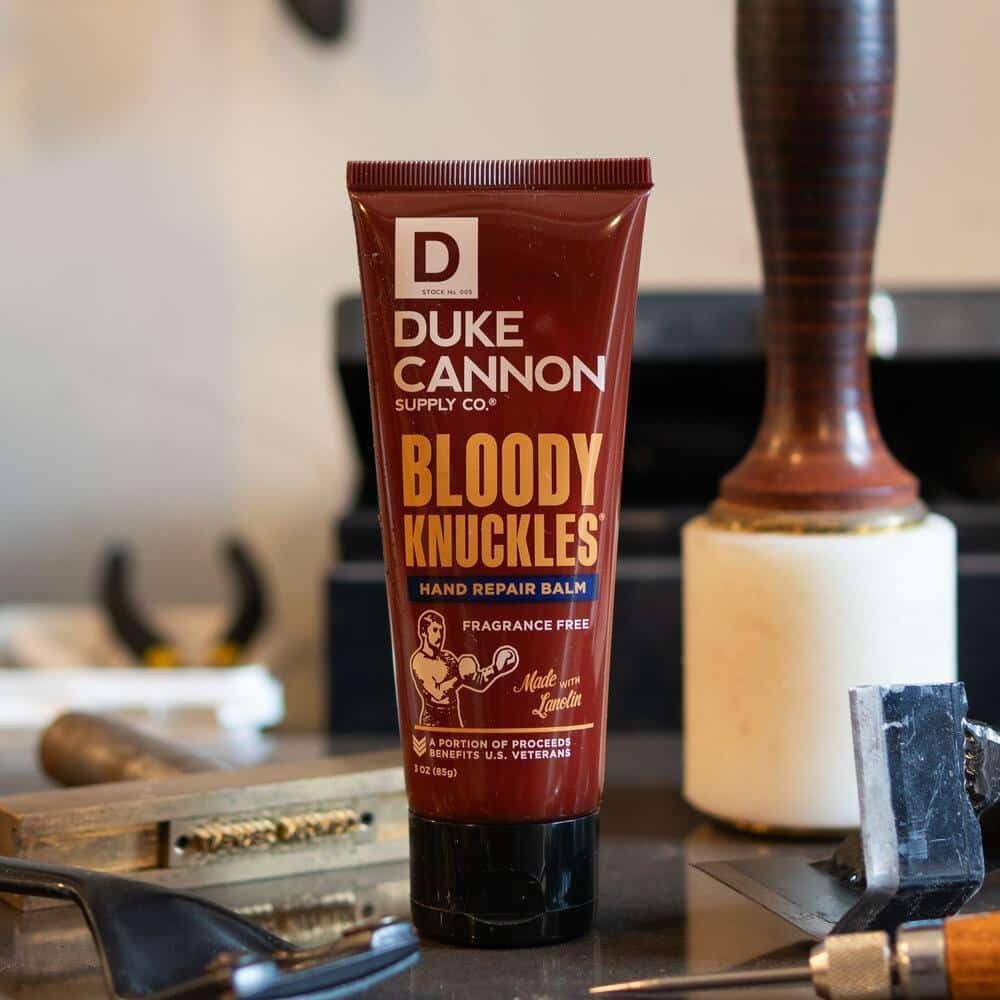 Duke Cannon Bloody Knuckles balm travel-friendly packaging fits bags.