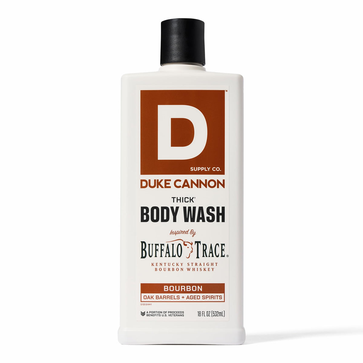 Duke Cannon Bourbon Body Wash bottle, rich lather for daily cleansing.
