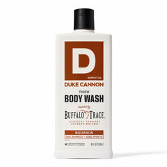 Duke Cannon Bourbon Body Wash bottle, rich lather for daily cleansing.