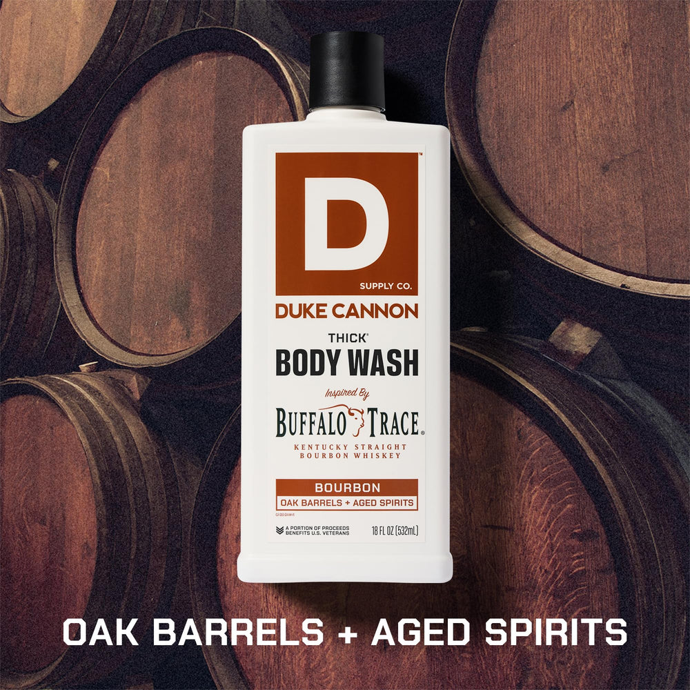 Duke Cannon Bourbon Body Wash lather close-up, deep cleaning with thick foam.