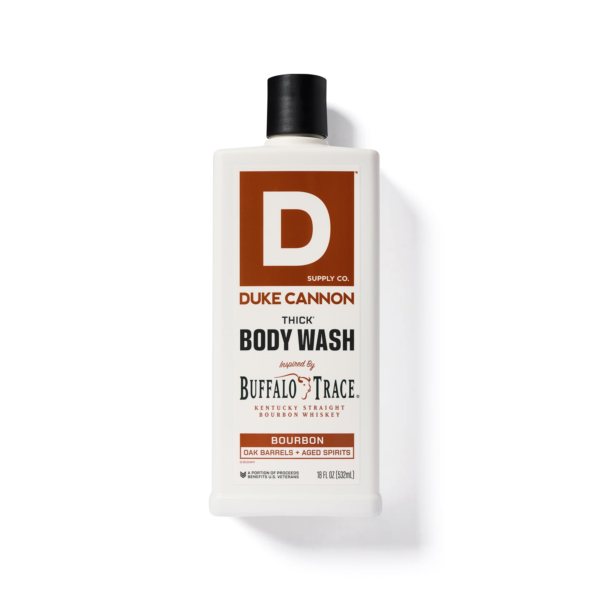 Duke Cannon Bourbon Body Wash oak barrel essence close-up, earthy notes.