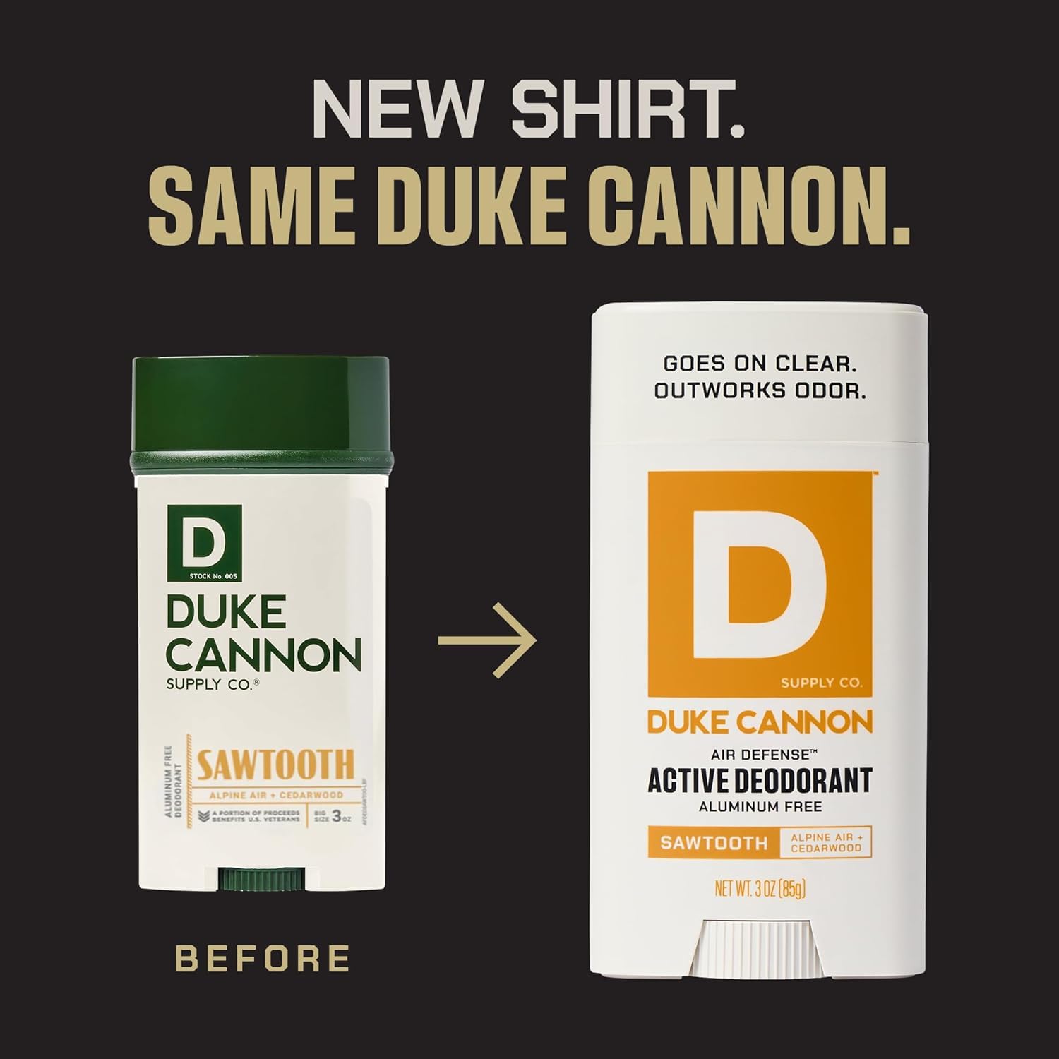 Duke Cannon deodorant application shows a smooth, clear glide with no residue.
