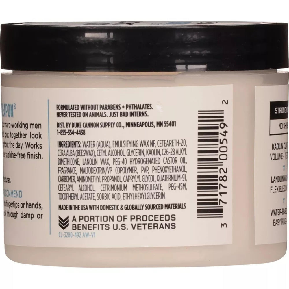 Duke Cannon pomade texture on hair reveals matte finish and fullness