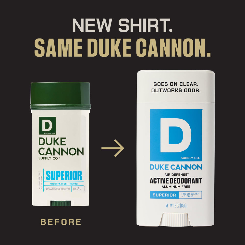 Duke Cannon Fresh Water + Citrus packaging highlights a refreshing scent profile.