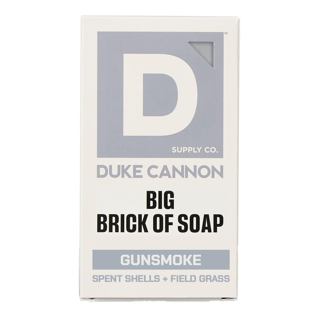 Duke Cannon Gun Smoke extra-large bar soap close-up for rugged cleansing.