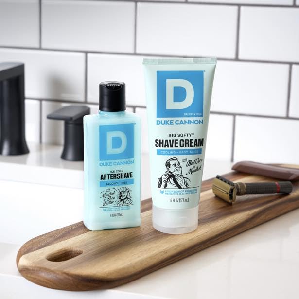 Man applying Duke Cannon Ice Cold Balm for instant comfort after shave