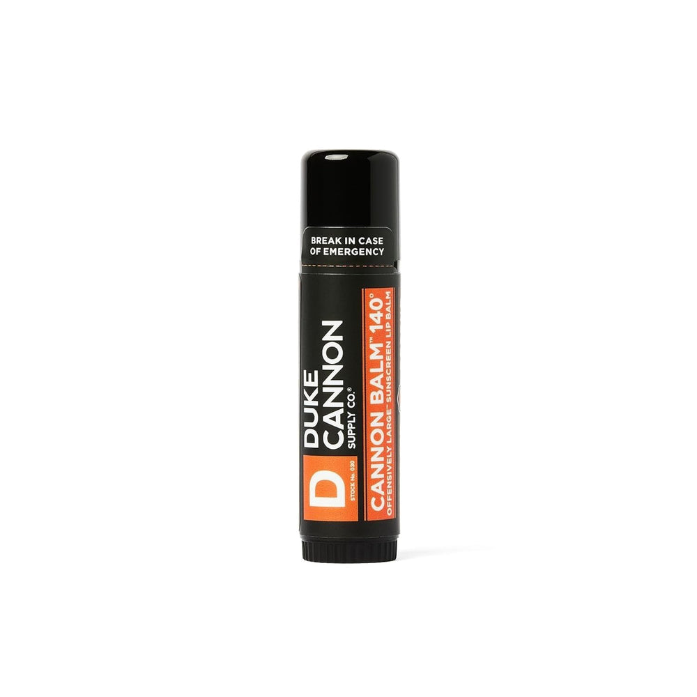 Duke Cannon Lip Balm Blood Orange Twist for men, SPF 30 protection in rugged outdoor use.