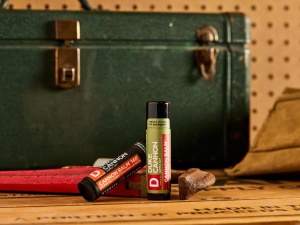 Duke Cannon Lip Balm ideal for outdoor travel and rugged use.