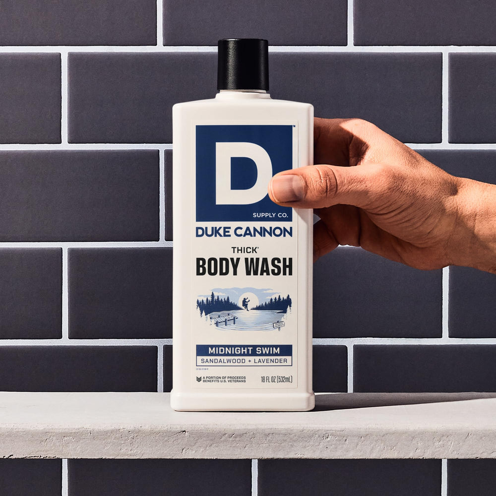 Duke Cannon Midnight Swim scent evokes sea grass and sandalwood.