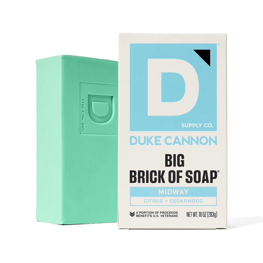 Duke Cannon Midway bar soap in shower use for quick refresh.