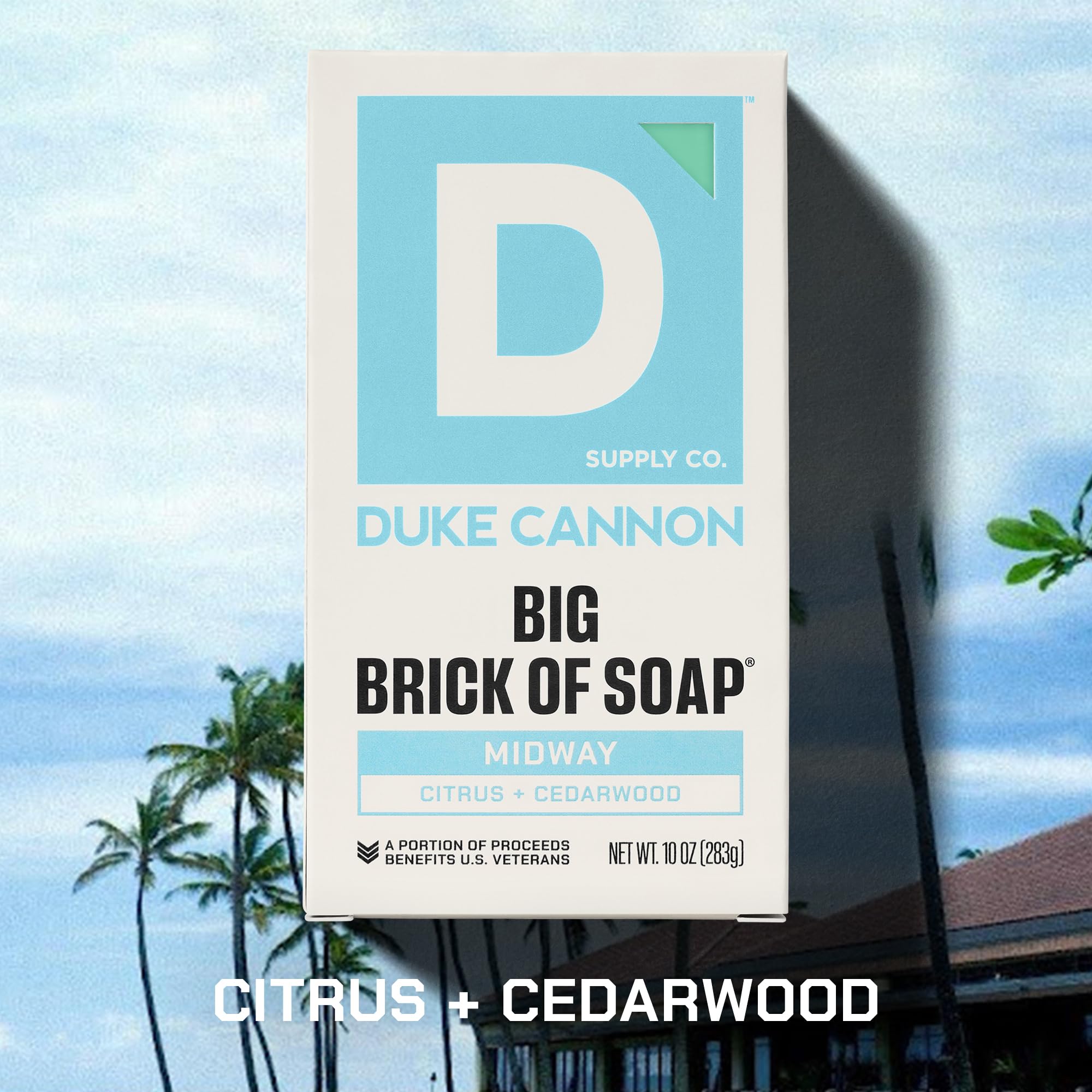 Duke Cannon Midway bar soap packaging featuring bold branding for masculine grooming.