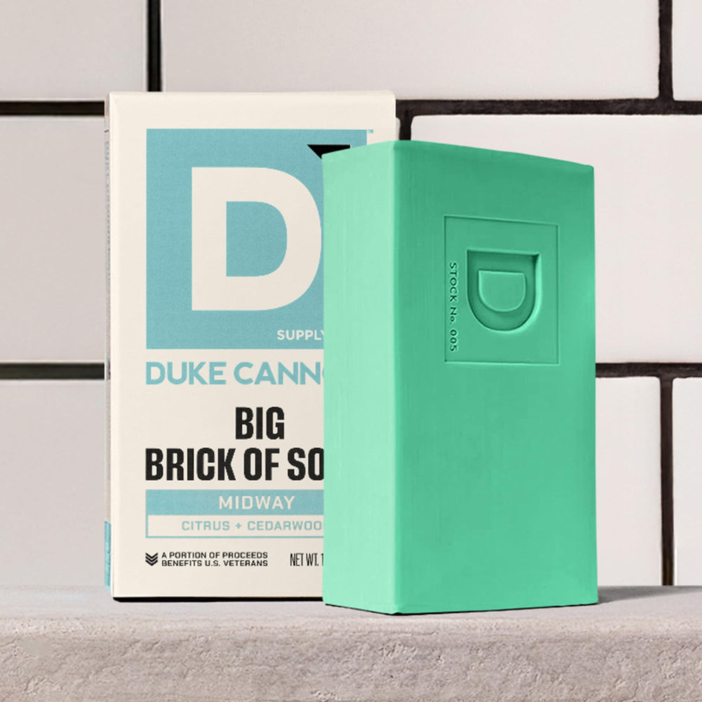 Duke Cannon soap bar triple-milled texture for long-lasting use.