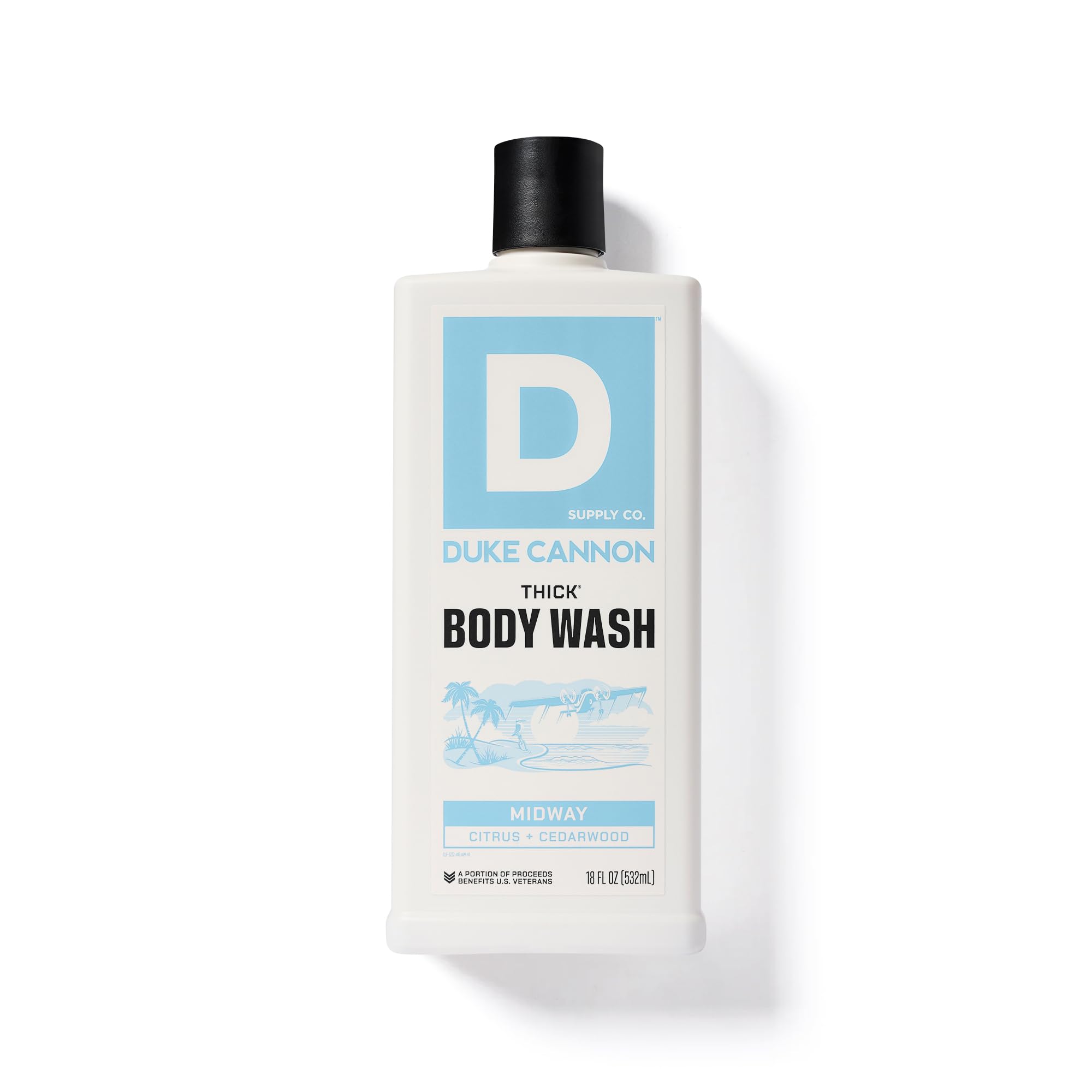 Duke Cannon Midway label detail shows scent profile and rugged ethos.