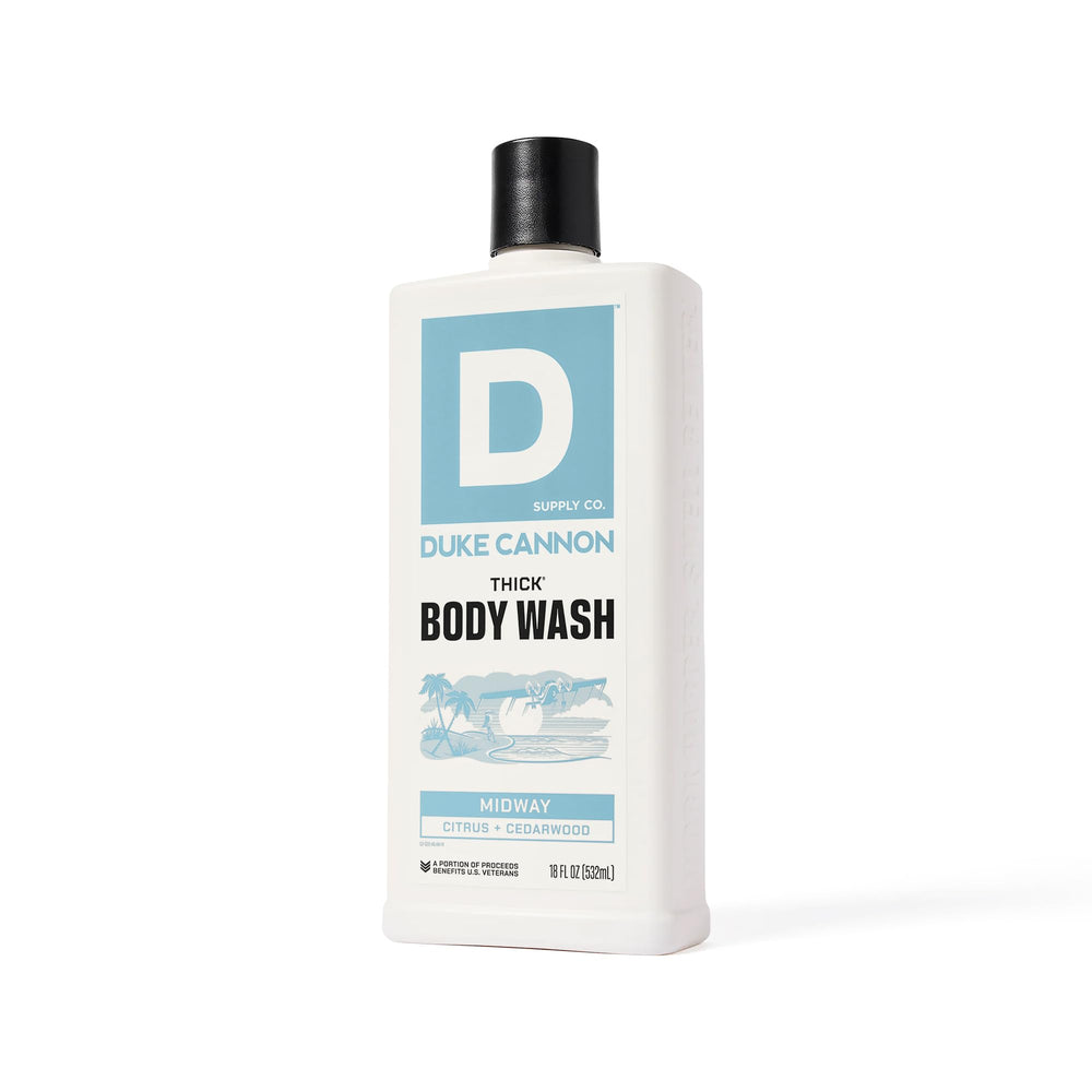 Duke Cannon Midway shower scene conveys refreshing citrus-sandalwood aura.