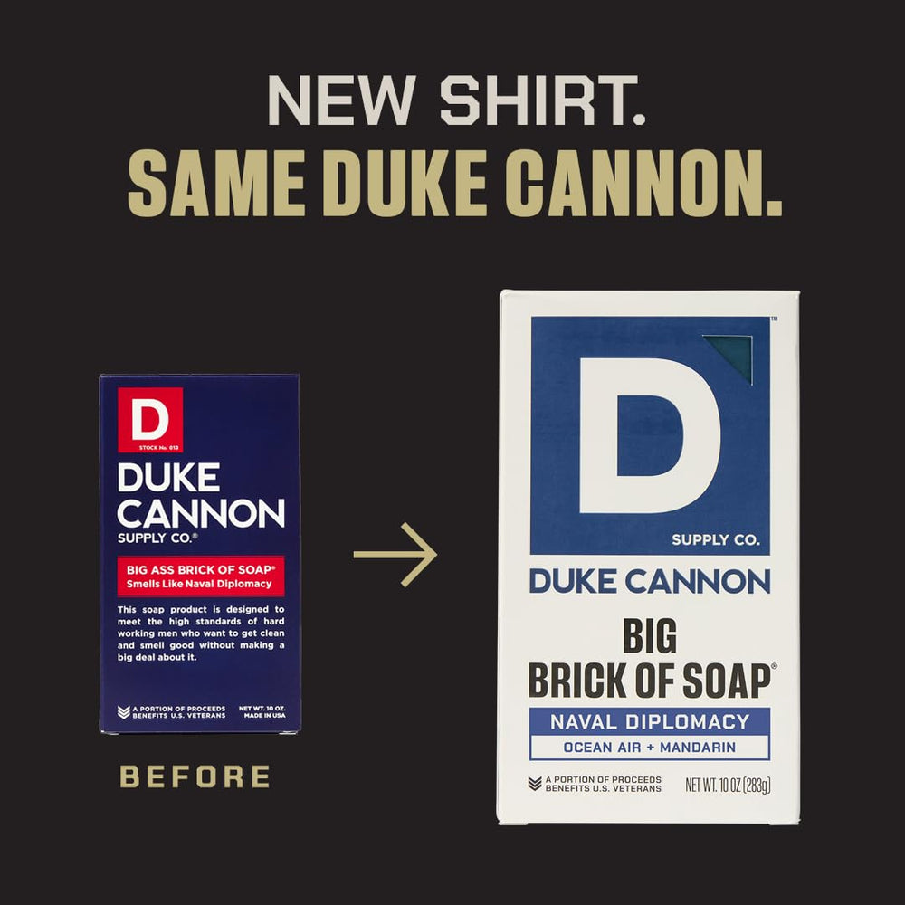 Duke Cannon Naval Diplomacy packaging with WWII-era artwork for display