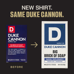 Duke Cannon Ocean Air Mandarin scent bar close-up highlights fresh daily wash.