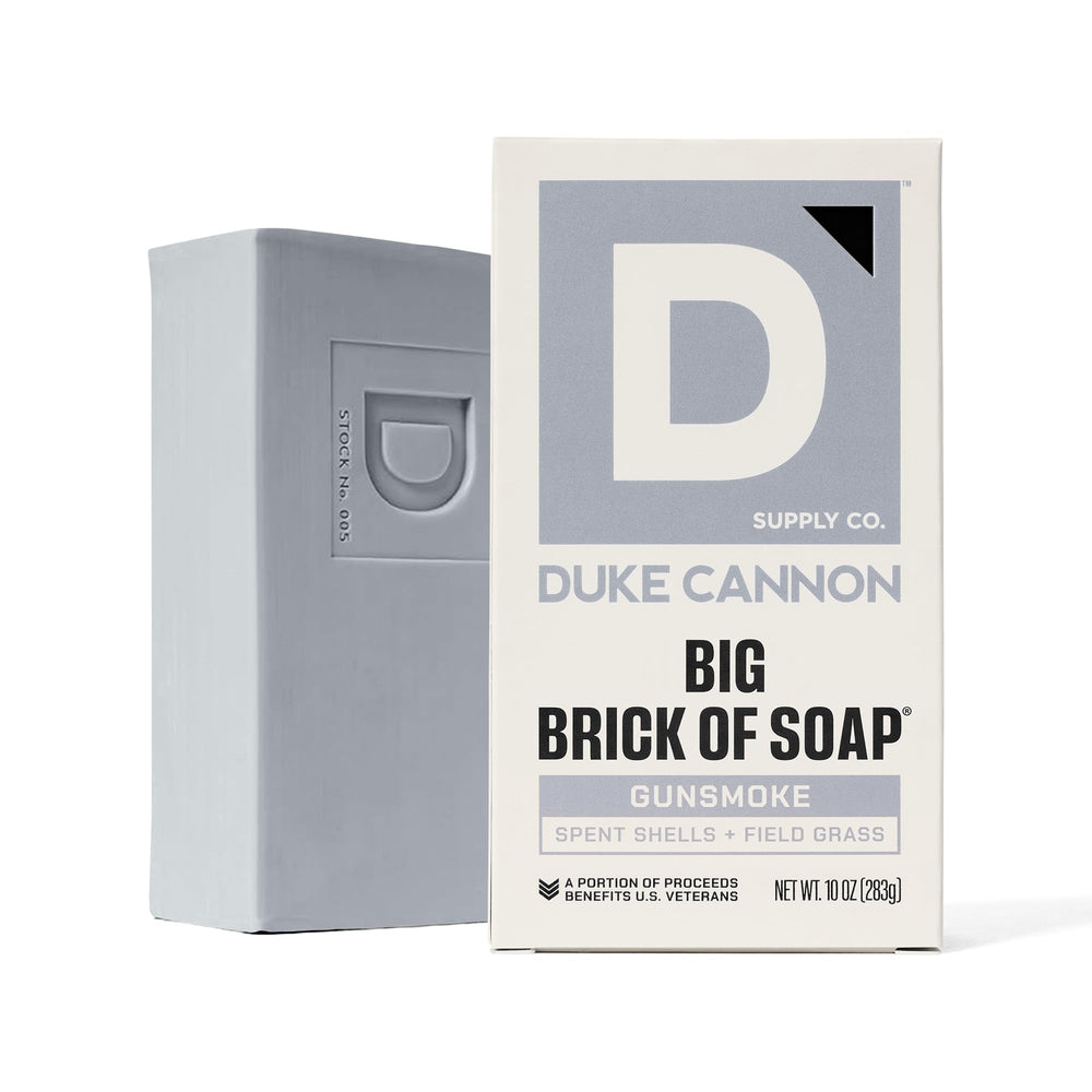 Duke Cannon scent notes evoke outdoor adventure with smoky, grassy aroma.