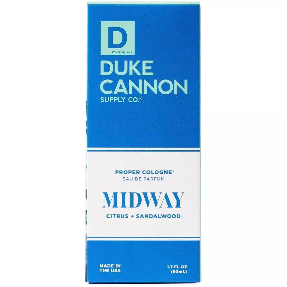 Duke Cannon Proper Cologne Midway brand logo and bottle harmony.
