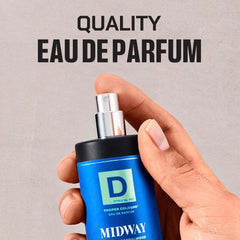 Duke Cannon Proper Cologne Midway label detail shows small-batch craftsmanship.