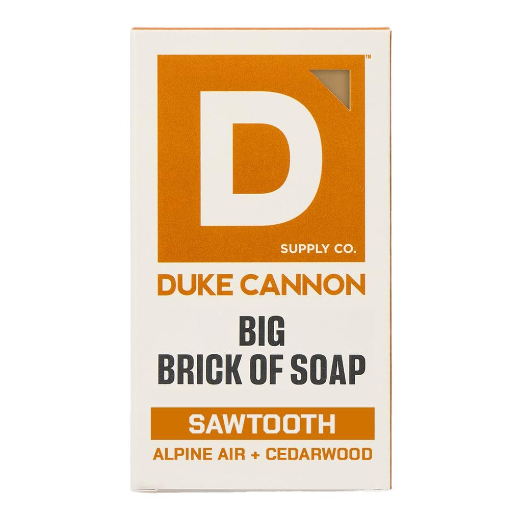 Duke Cannon Sawtooth bar soap packaging highlights rugged USA-made grooming staple