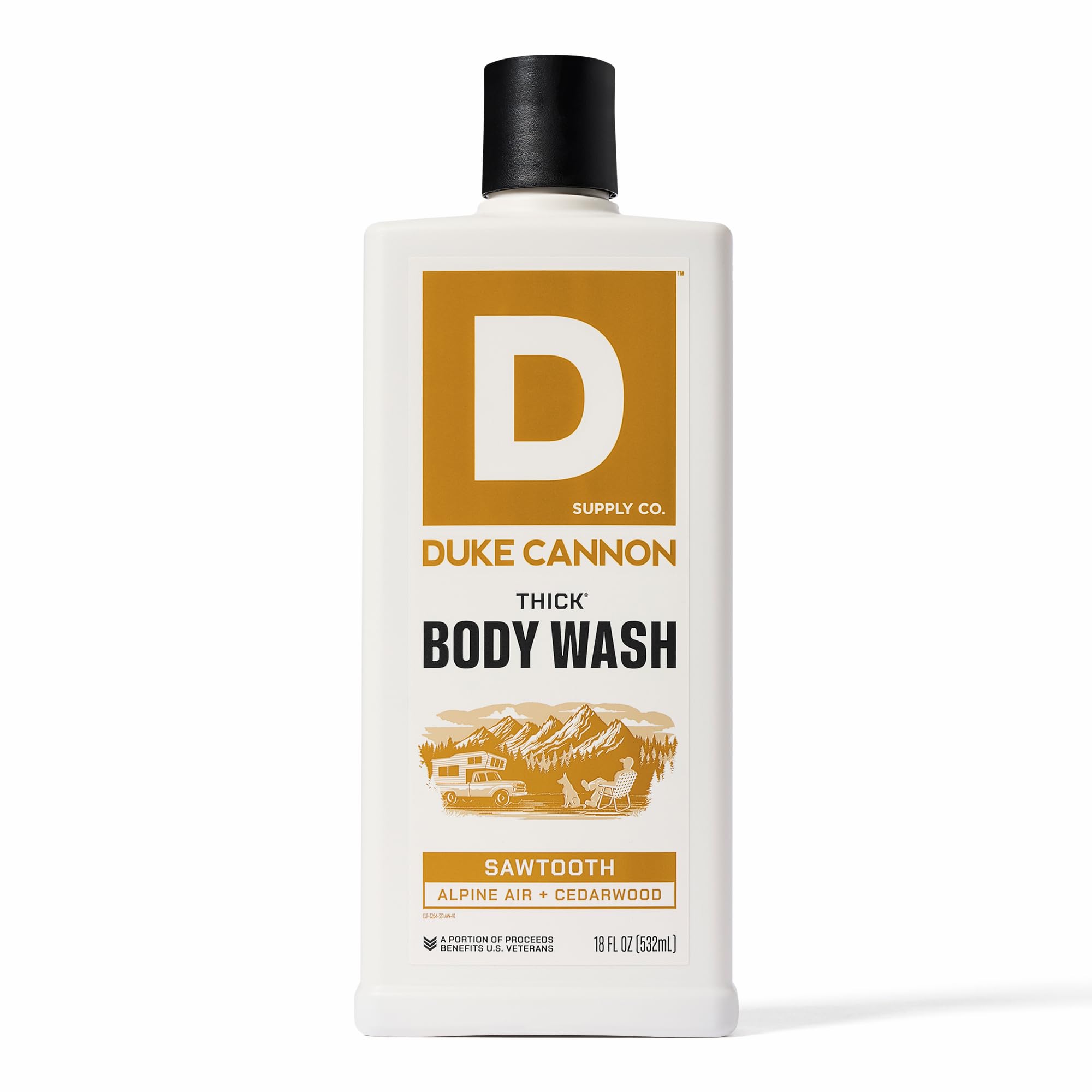 Duke Cannon Sawtooth Thick Bottle being poured for a long-lasting clean