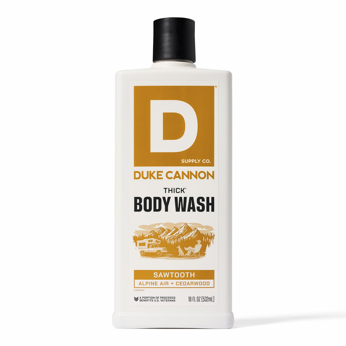 Duke Cannon Sawtooth Thick Bottle being poured for a long-lasting clean