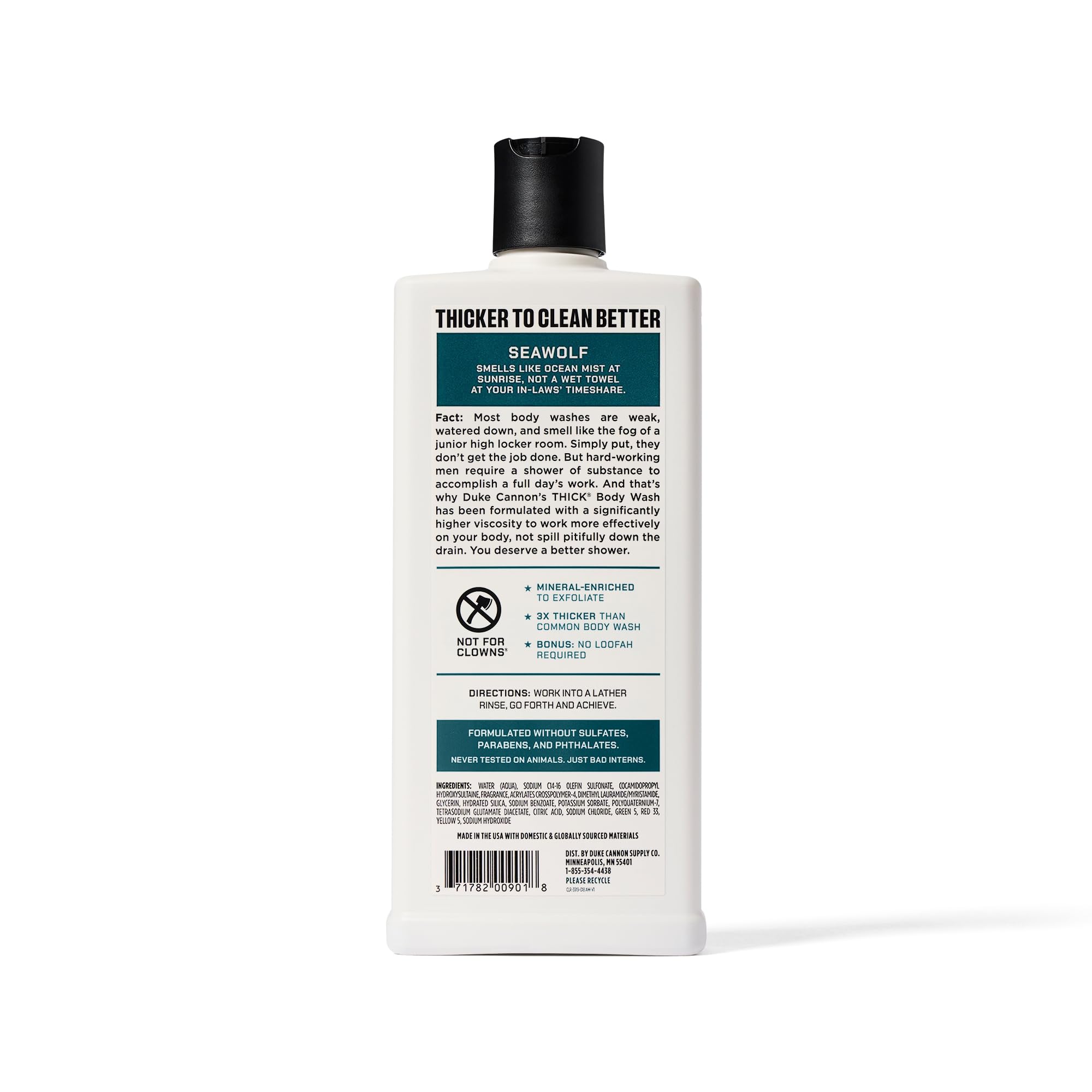 Duke Cannon Seawolf rinse-off demonstrates easy rinse without residue.