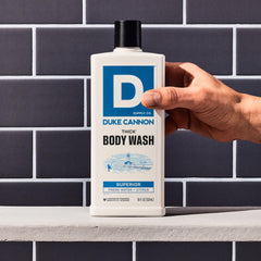 Duke Cannon Superior scent label shows bold branding and scent notes