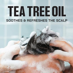 Duke Cannon Tea Tree 2-in-1 menthol splash cools the scalp.
